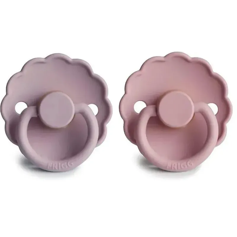 Mushie Gift For Baby|Pacifiers*- 2Pk Frigg Daisy Natural Rubber Baby Pacifier, Baby Pink/Soft Lilac, 0/6M