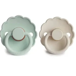 Mushie Gift For Baby|Pacifiers*- 2Pk Frigg Daisy Natural Rubber Baby Pacifier, Seafoam/Cream, 0/6M