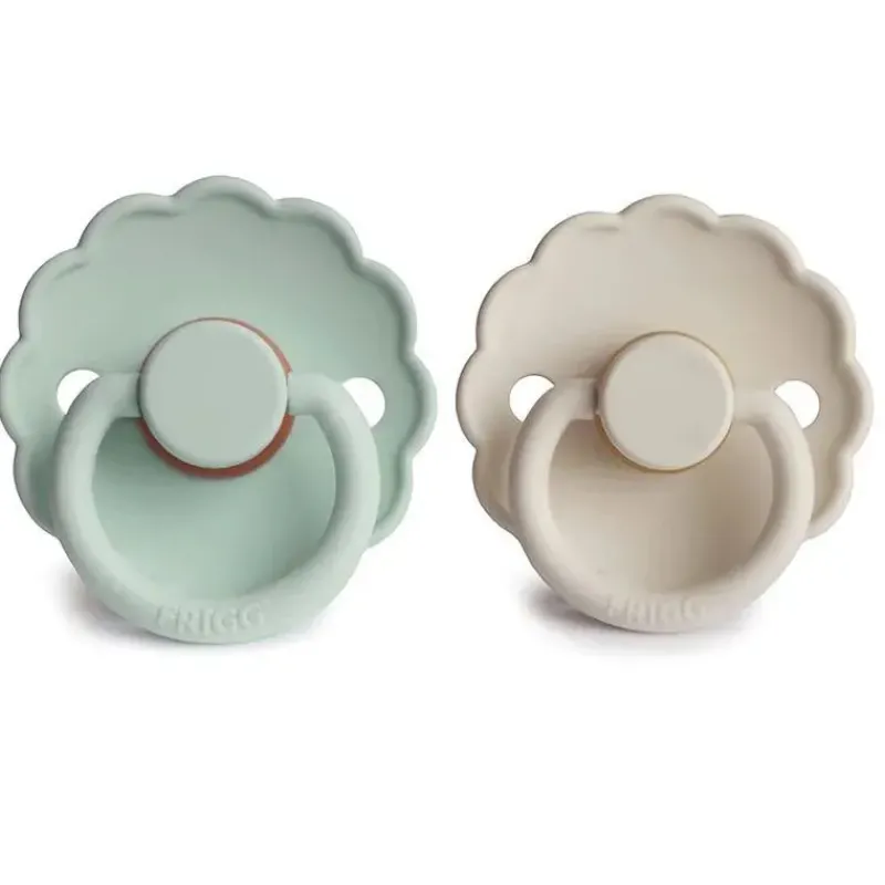 Mushie Gift For Baby|Pacifiers*- 2Pk Frigg Daisy Natural Rubber Baby Pacifier, Seafoam/Cream, 0/6M