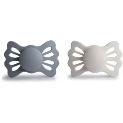 Mushie Gift For Baby|Pacifiers*- 2Pk Lucky Symmetrical Silicone Pacifier, 6/18M, Great Gray/Silver Gray