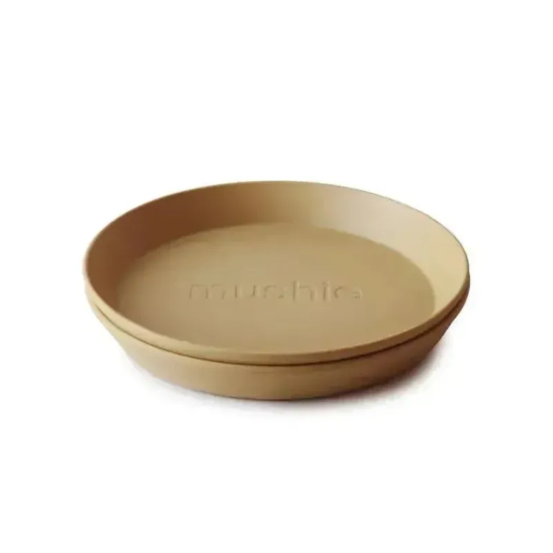 Mushie Plates & Bowls|Dishes, Utensils & Food Containers*- Round Dinnerware Plates Set Of 2 (Mustard)