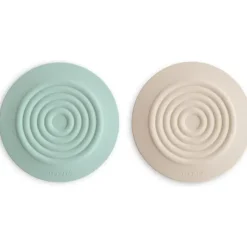 Mushie Bath Safety*- Silicone Drain Stopper 2-Pk, Cambridge Blue/Shifting Sand