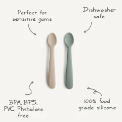 Mushie Utensils & Accessories|Dishes, Utensils & Food Containers*- Silicone Feeding Spoons, Powder Blue (2-Pack)