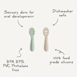 Mushie Utensils & Accessories|Dishes, Utensils & Food Containers*- Silicone First Feeding Baby Spoons, 2 Pack, Natural, Shifting Sand