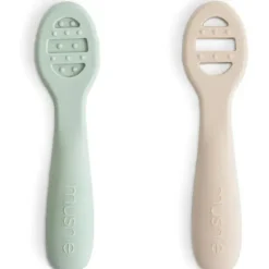 Mushie Utensils & Accessories|Dishes, Utensils & Food Containers*- Silicone First Feeding Baby Spoons, 2 Pack, Cambridge Blue, Shifting Sand