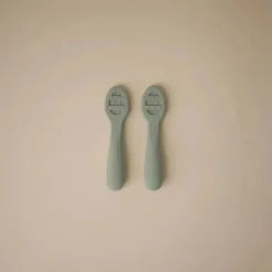 Mushie Utensils & Accessories|Dishes, Utensils & Food Containers*- Silicone First Feeding Baby Spoons, 2 Pack, Cambridge Blue, Shifting Sand