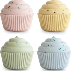 Mushie Rattles & Teethers|Gift For Baby*- Silicone Mix and Match Cupcake Toy 4 Pack, Mold Free