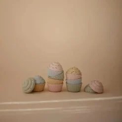 Mushie Rattles & Teethers|Gift For Baby*- Silicone Mix and Match Cupcake Toy 4 Pack, Mold Free