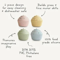 Mushie Rattles & Teethers|Gift For Baby*- Silicone Mix and Match Cupcake Toy 4 Pack, Mold Free