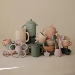 Mushie Pretend Play*- Silicone Tea Play Set, Cambridge Blue