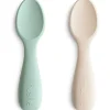 Mushie Utensils & Accessories|Dishes, Utensils & Food Containers*- Silicone Toddler Starter Spoons, 2 Pack, Cambridge Blue/Shifting Sand