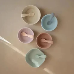 Mushie Utensils & Accessories|Dishes, Utensils & Food Containers*- Silicone Toddler Starter Spoons, 2 Pack, Cambridge Blue/Shifting Sand