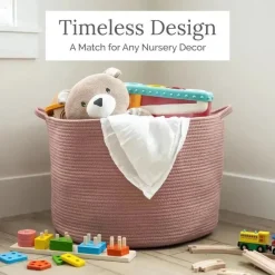 Natemia Storage & Organizers*- Rope Storage Basket, Nursery Bin and Toy Organizer (15”x15”x14”), Pink, Large