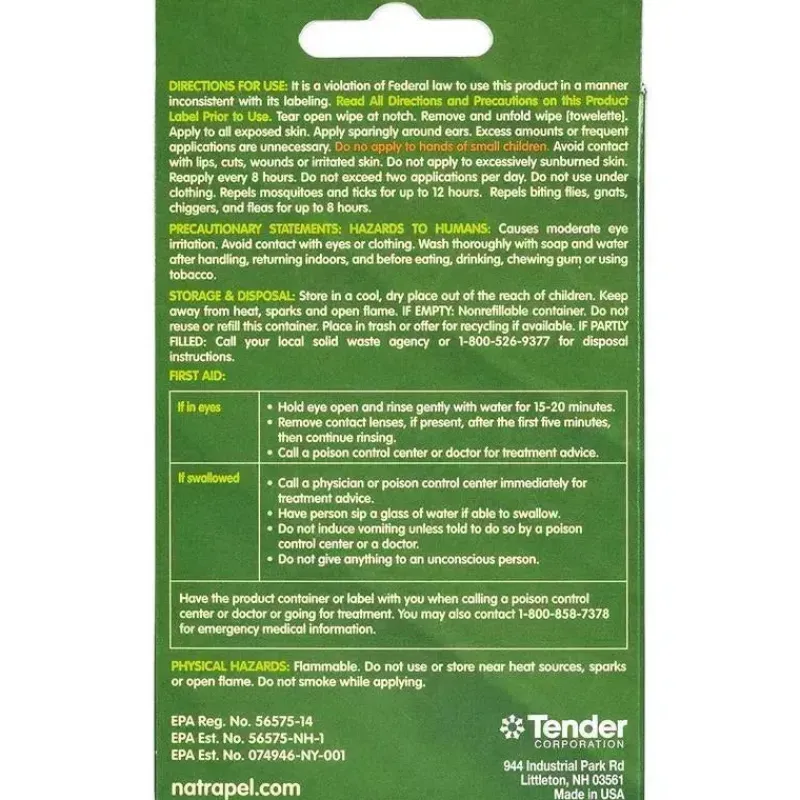 Tender Corporation Cool Baby Products|Repellent*Natrapel - Tick & Insect Repellent Wipes