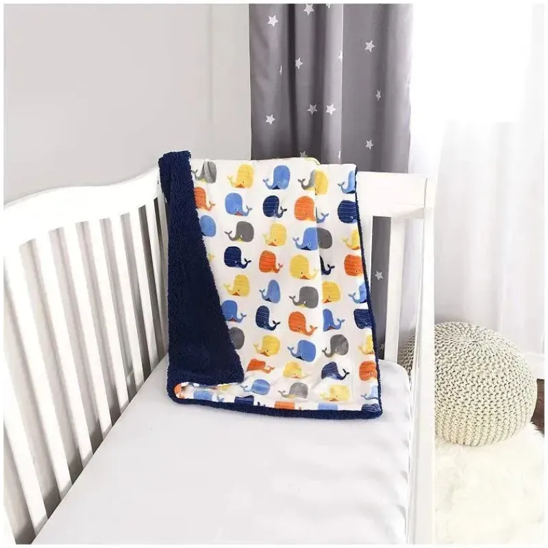 Nemcor Blankets & Quilts*Soft Reversible Sherpa Baby Blanket,Whales