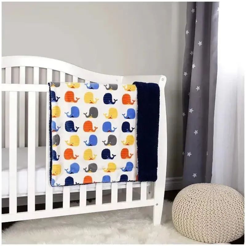 Nemcor Blankets & Quilts*Soft Reversible Sherpa Baby Blanket,Whales