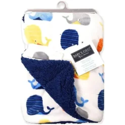 Nemcor Blankets & Quilts*Soft Reversible Sherpa Baby Blanket,Whales