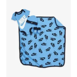 Nike Baby Athletic*Baby 4Pk 1 Short sleeve Bodysuit + Hat + 1Pk Booties + Blanket - Blue 0-6M