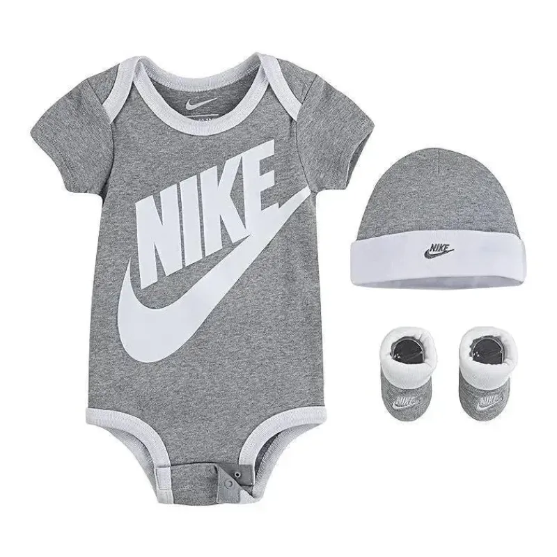 Nike Baby Sets*Unisex Baby Bodysuit Beanie Hat and Botties Grey, Set