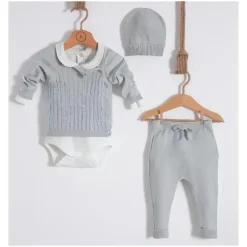 Nipperland Baby Sets*- Baby Gray Knitted Outfit Set