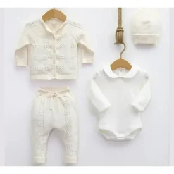 Nipperland Baby Sets*- Baby Knitted Out Fit Set W Bow Tie Cream
