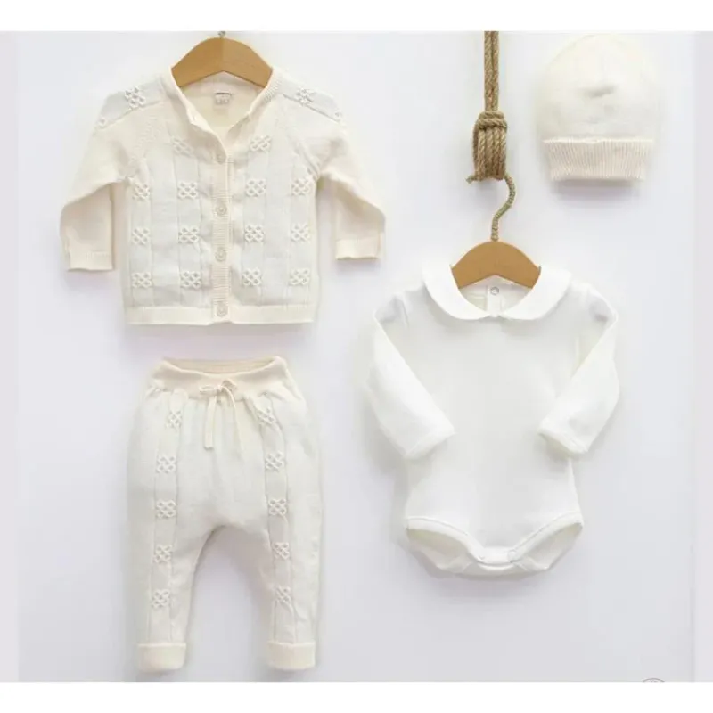 Nipperland Baby Sets*- Baby Knitted Out Fit Set W Bow Tie Cream