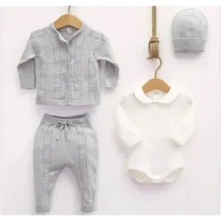 Nipperland Baby Sets*- Baby Knitted Out Fit Set W Bow Tie Grey