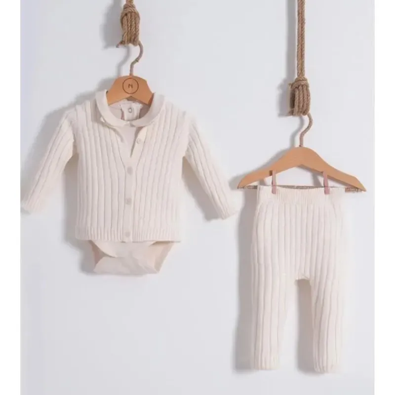Nipperland Baby Sets*- Knitted Outfit Cream/White Contemporary