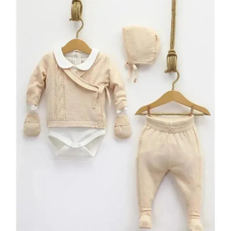 Nipperland Take Me Home Outfits*- Take Me Home Set Knitted Baby Set Cream