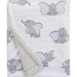 NoJo Blankets & Quilts*- Disney Dumbo White And Grey Super Soft Baby Blanket With Sherpa Back