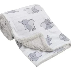 NoJo Blankets & Quilts*- Disney Dumbo White And Grey Super Soft Baby Blanket With Sherpa Back