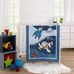 NoJo Toy Story|Bedding Sets*- Disney Toy Story Outta This World Blue and Gray Buzz Lightyear 4 Piece Nursery Crib Bedding Set - Comforter, Fitted Crib Sheet, Changing Pad