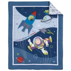 NoJo Toy Story|Bedding Sets*- Disney Toy Story Outta This World Blue and Gray Buzz Lightyear 4 Piece Nursery Crib Bedding Set - Comforter, Fitted Crib Sheet, Changing Pad