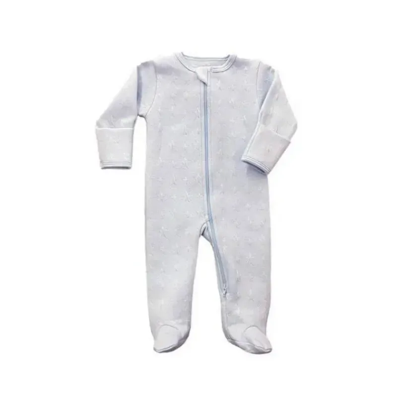Noomie Baby Sleepwear*- Baby Boy Zipper Footie Light Blue Stars Jacquard