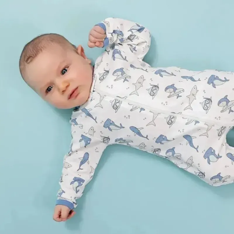 Noomie Baby Sleepwear*- Baby Boy Zipper Footie Surfing Sharks