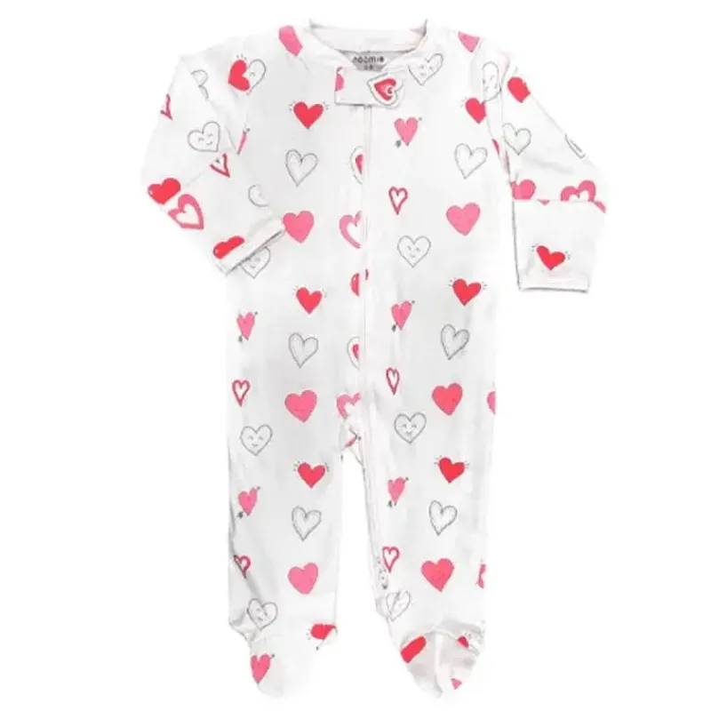 Noomie Baby Sleepwear*- Baby Cotton Zipper Footie Valentine Hearts