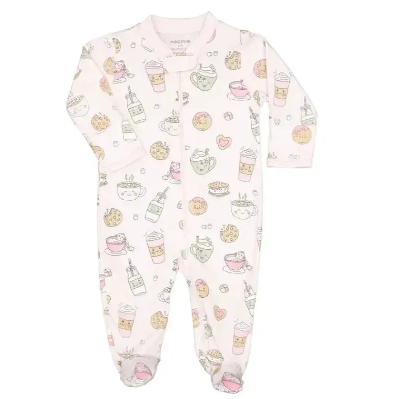Noomie Baby Sleepwear*- Baby Girl Zipper Footie, Milk& Cookies
