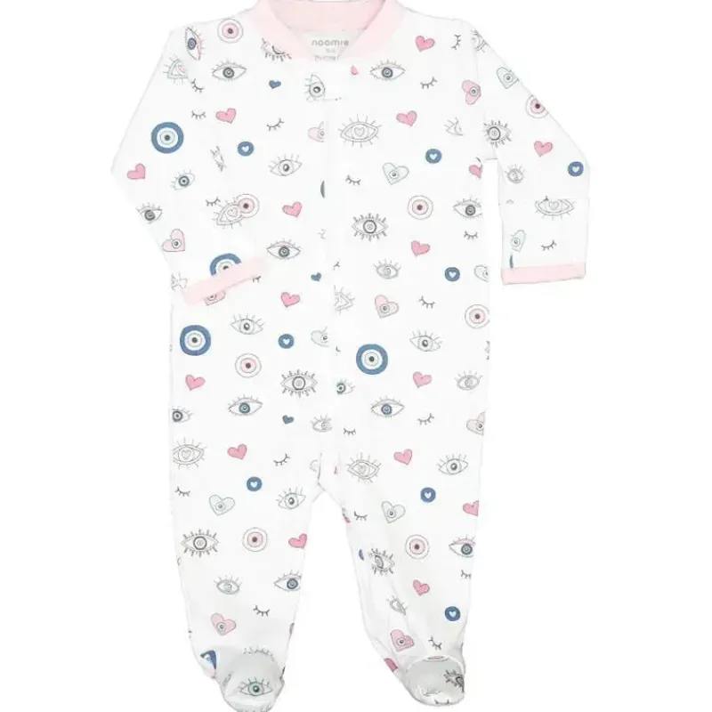 Noomie Baby Sleepwear*- Baby Girl Zipper Footie Evil Eye Pink