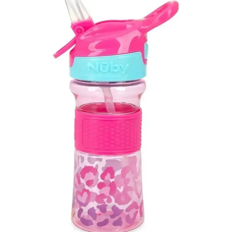 Nuby Water Bottle|Dishes, Utensils & Food Containers*- Flip-It Reflex Bottle, Pink Leopard
