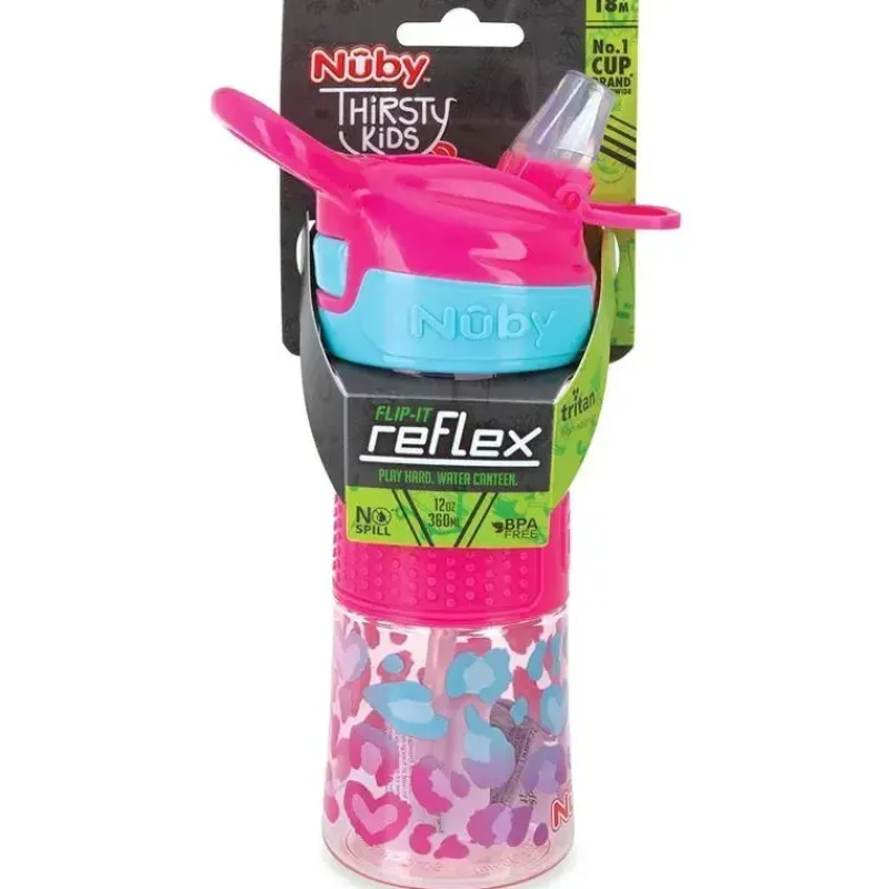 Nuby Water Bottle|Dishes, Utensils & Food Containers*- Flip-It Reflex Bottle, Pink Leopard