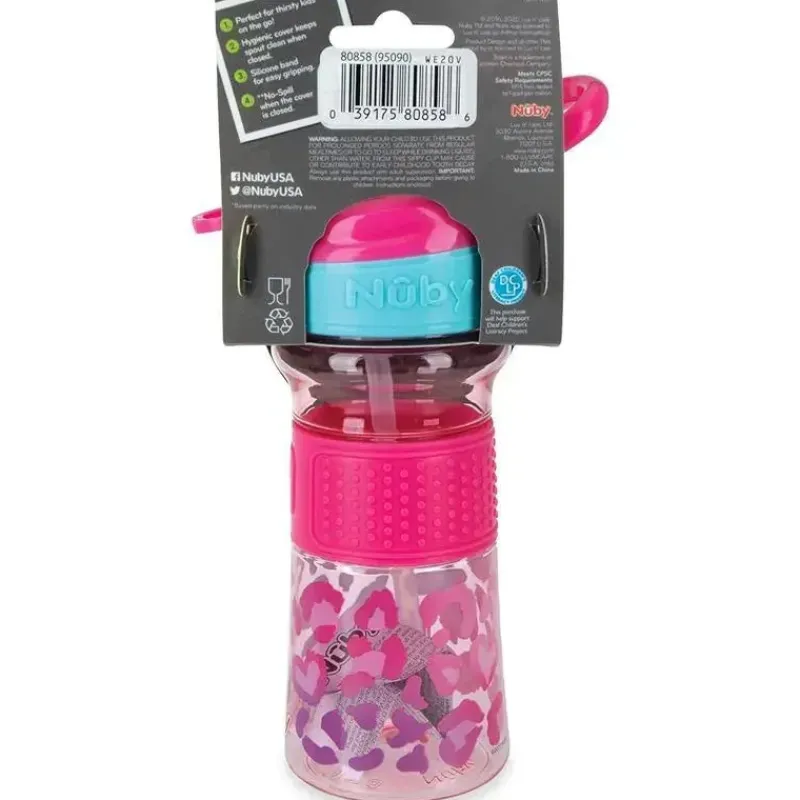 Nuby Water Bottle|Dishes, Utensils & Food Containers*- Flip-It Reflex Bottle, Pink Leopard