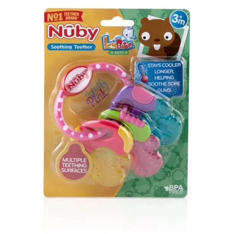 Nuby Toys For 0-12 Months|Gift For Baby*- Ice Gel Teether Keys Pink