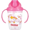 Nuby Straw, Sippy & Training Cups|Dishes, Utensils & Food Containers*- Pink Tritan 2 Handle No-Spill Flip-it Fat Straw Printed Cup, 8Oz