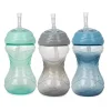Nuby Straw, Sippy & Training Cups|Dishes, Utensils & Food Containers*- 3Pk Clik-It Flexi-Straw Cup10Oz, Aqua/Grey/Blue