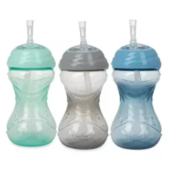 Nuby Straw, Sippy & Training Cups|Dishes, Utensils & Food Containers*- 3Pk Clik-It Flexi-Straw Cup10Oz, Aqua/Grey/Blue