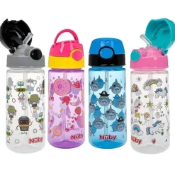 Nuby Straw, Sippy & Training Cups|Dishes, Utensils & Food Containers*- 2Pk Kid’s Printed Flip-it Active Water Bottle 18M+, Prints May Vary