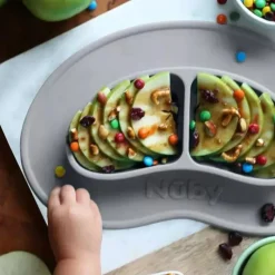 Nuby Suction Plates & Bowls|Dishes, Utensils & Food Containers*- Sectioned Silicone Feeding Mat, Gray