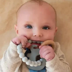 Nuby Toys For 0-12 Months|Gift For Baby*- Silicone & Wood Teething Bracelet, Gray