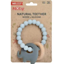 Nuby Toys For 0-12 Months|Gift For Baby*- Silicone & Wood Teething Bracelet, Gray