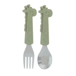 Nuby Utensils & Accessories|Dishes, Utensils & Food Containers*- Silicone Stainless Steel Giraffe Fork & Spoon - Green